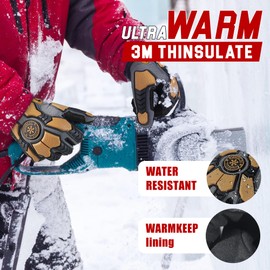 HANDLANDY Winter Water Resistant Work Gloves for Men, Padded Thermal Insulated Heavy Duty Impact Glove for Cold Weather (Coffee-insulated, M)