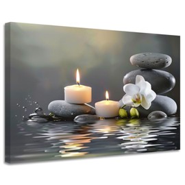 CGXLB Zen Stone Wall Art Candles & Orchid Painting Serene Water Decor for Spa Bathroom Bedroom Meditation Room 12"x18"