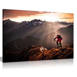 Panther Print Fine Art Prints Mountain Bike Sunset Adventure Artistic Framed Canvas Print, Pictures for Home Walls, Bedroom, Living Room & Bathroom Decor 91x61cm (36x24in)