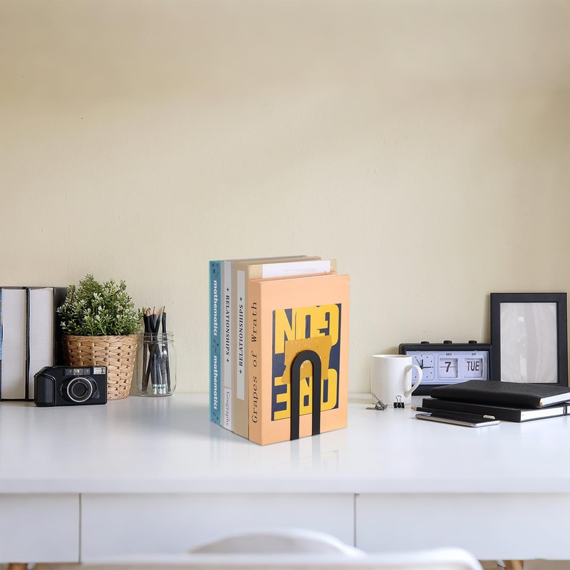 Chunful 3 Pairs Modern Metal Book Ends for Shelves Decorative