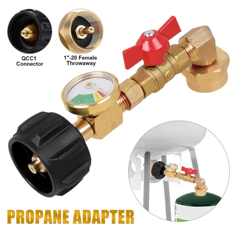Propane Refill Adapter with Valve and Gauge, Fill 1 Pound
