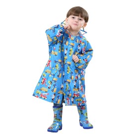AOIF 2048 Children's Raincoat, Rainwear, For Boys, Girls, Elementary School Students, Visor, Kappa School Bag, Storage Pouch Included, blue