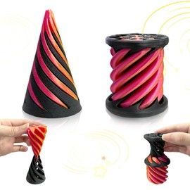 Vordpe Pack of 2 Impossible Pyramid Passthrough Sculpture, Spiral Fidget Toy, 3D Printed Fidget Toy, for Pyramid Statue for Desktop Decoration (Cone + Cylinder)