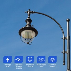 Intpro LED Corn Light Bulb LED Light Bulb 550W Equivalent 7500 Lumen 6500K 60W Large Area Cool Daylight White E26/E27 Base for Outdoor Indoor Garage Warehouse Factory Workshop Street Backyard 2Pack