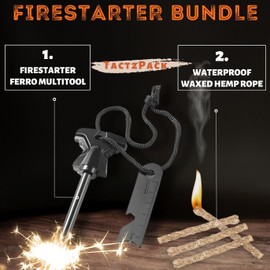 Tactiko Survival Fire Starter Kit - Premium Flint and Steel Firestarter for Campfires, Hemp Rope & Storage Pouch, 4" Magnesium Ferro Rod, Stocking Stuffers for Men, Camping Accessories - U.S. Company