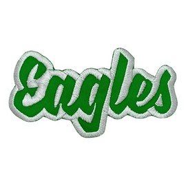 (2"x4") Eagles, Team Spirit, Embroidered, Iron on Patch (Green Twill/White Outline)