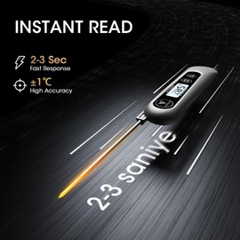 DOQAUS Meat Thermometers, 3S Instant Read Food Thermometer, Accurate Meat Thermometer Probe With Backlight, Foldable Long Probe & Auto On/Off, Cooking Thermometer for Kitchen, BBQ, Water, Milk(Silver)