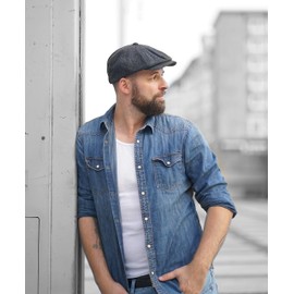 WEROR WEROR-320.1 Men's Flat Cap - Peaked Cap with Peak - Herringbone - Hat with Cotton Lining - Autumn/Winter, charcoal