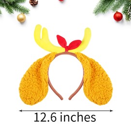PAJXNJC Deer Antler Headband with Dog Ears, Funny Christmas Party Favors - For Women, Men, Dogs - School Party Supplies (Yellow)