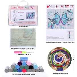 NEWHOOK Latch Hook Kits for Kids DIY Rug Crochet Yarn Kits for Adults Tapestry Kits Home Decor Kits with Colorful Printed Canvas Carpet Needlework Seat Cushion Creative Gift 19'' X 19'' (Colorful)