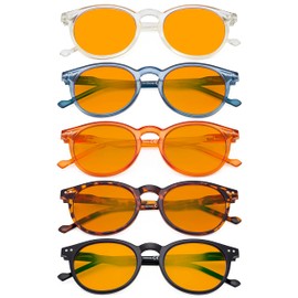 Eyekepper 5 Pack Blue Light Filter Glasses Women Oval Round Computer Reading Glasses Orange Tinted +1.25