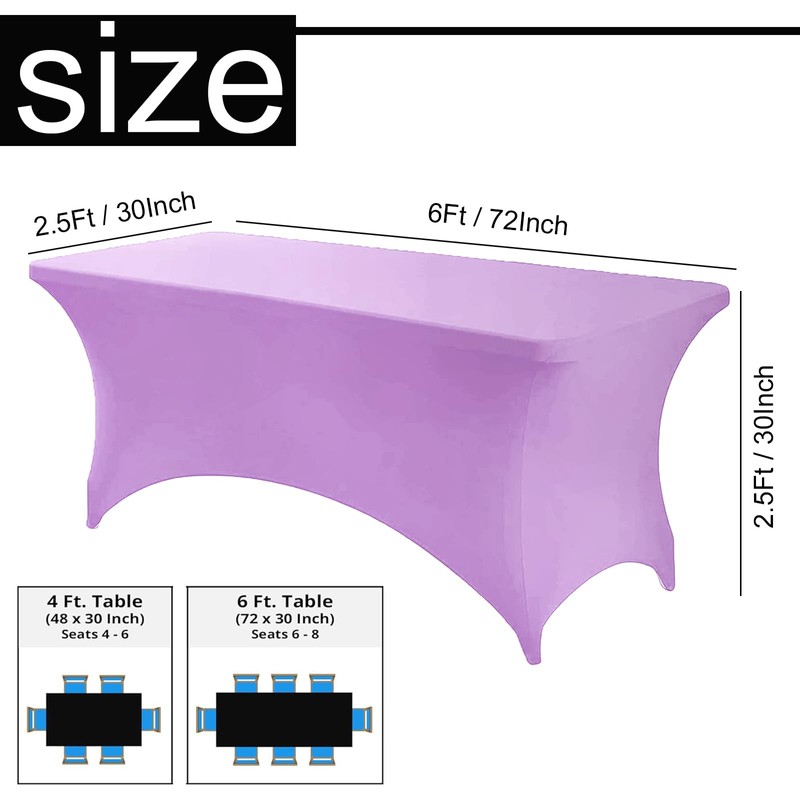 Mienocol Light Purple Spandex Tablecloths,6FT Stretchable Rectangle Table Cover Washable