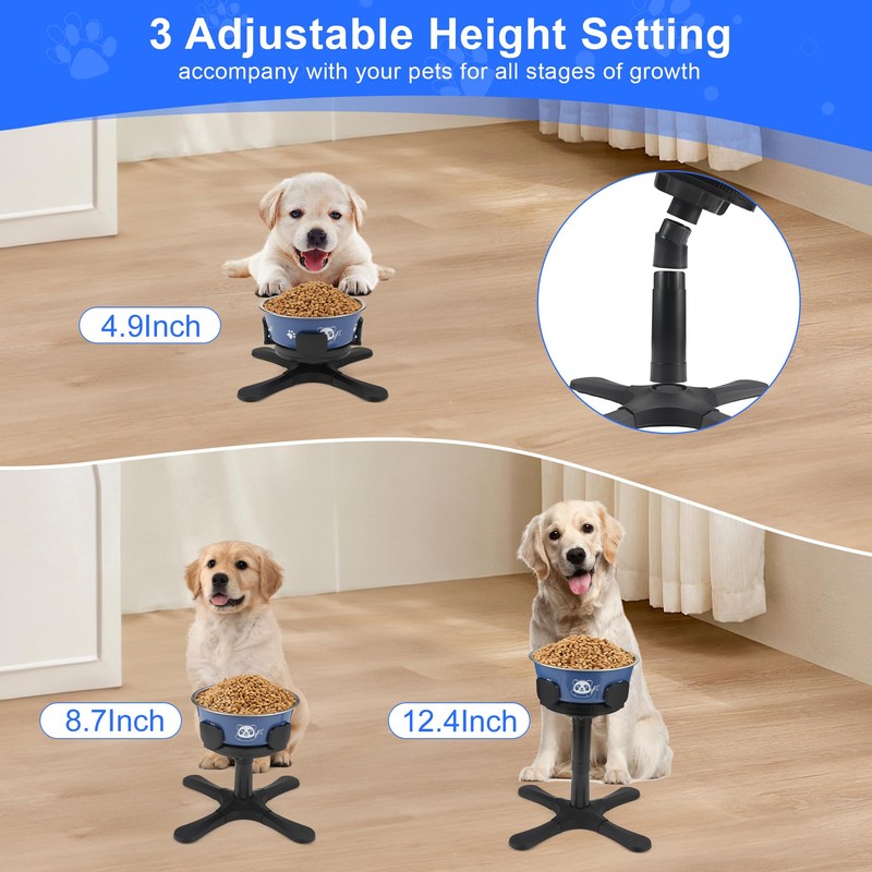 Dog Bowls Elevated Adjustable Stand, Raised Bowl with 3 Heights
