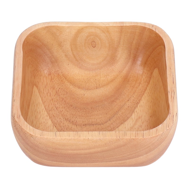 Rubber Wood Salad Bowl Handcrafted Simple Stylish Square Bowl Tableware