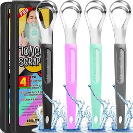 Cbiumpro 4-Pack Tongue Scraper for Kids & Adults, Stainless Steel Tongue Cleaner with Travel Case, Reduce Bad Breath