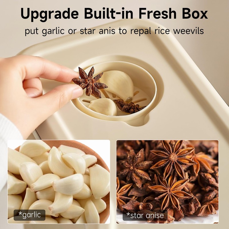 UFORU Rice Dispenser, Rice Storage Container with Measuring Cup for