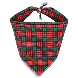 Unique style paws Christmas Plaid Dog Bandanas 1PC Cotton Washable Winter Triangle Dog Scarfs for Small Medium Large Dogs and Cats-Green Grid-L