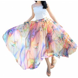 Afibi Women Full/Ankle Length Blending Maxi Chiffon Long Skirt Beach Skirt (Large, Design N(7))