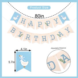 Blue Goose Happy Birthday Banner - Boys Birthday Party Decorations, Animal Theme Party Banner, Vintage Goose Birthday Decorated Photo Props