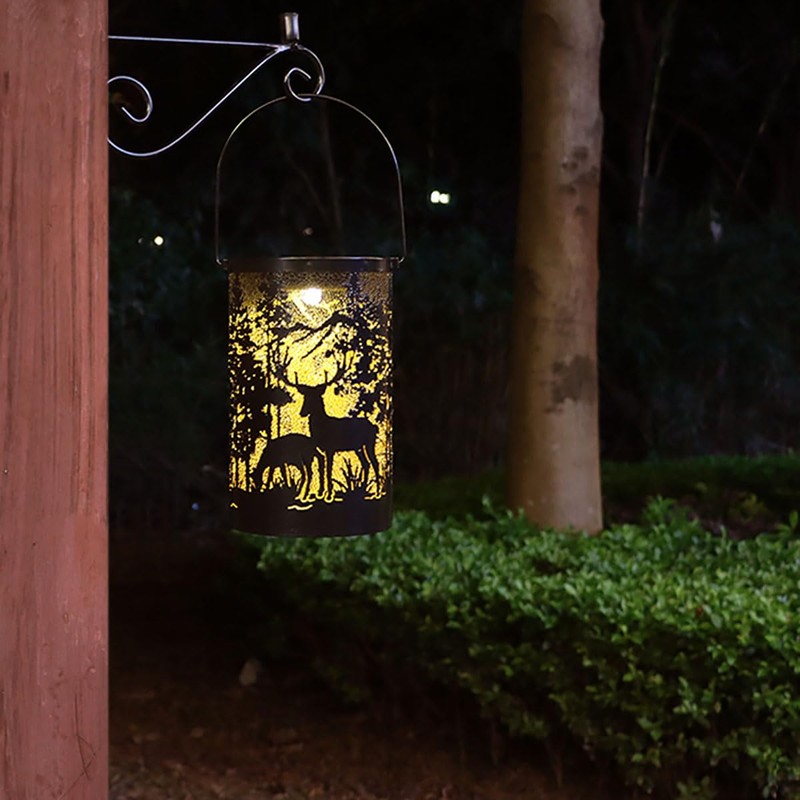 1-Pack Solar LED Lantern Outdoor Hanging Lamp Wrought Iron Deer