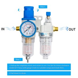 H.A.K. PNEUMATIC Compressed Air Filter Regulator & Oil Lubricator Trap Separator Air System NPT 1/4" Poly Bowl Manual Drain Gauge Easy Install Kit and 2 Brass Fittings