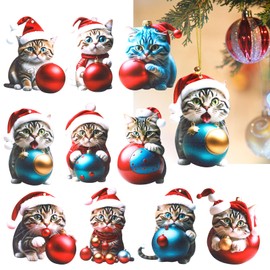 10PCS Cat Christmas Decorations Christmas Tree Ornaments Cat Decor Car Pendant Car Hanging Ornament Window Wall Hanging Christmas Tree Decorations Home Living Room Decoration Christmas Ornaments Decor