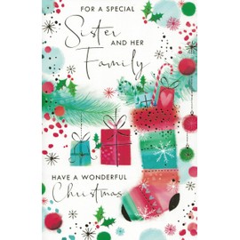 Traditional Christmas Card for Sister and Family, 23 x 15 cm