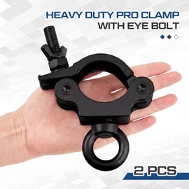 Pelopy 2 Pcs Heavy Duty 2 Inch Truss Clamp with Eye Bolt for 48-51mm Truss Tube/Pipe, Aluminum Stage Light Clamps for LED Video Wall and Lighting Mounting