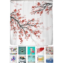 arteneur® Cherry Blossom, Anti-Mould Shower Curtain, 180 x 180 cm, Recycled with Oeko-Tex Standard 100, Weighted Hem, Opaque, Waterproof, Washable, 12 Rings
