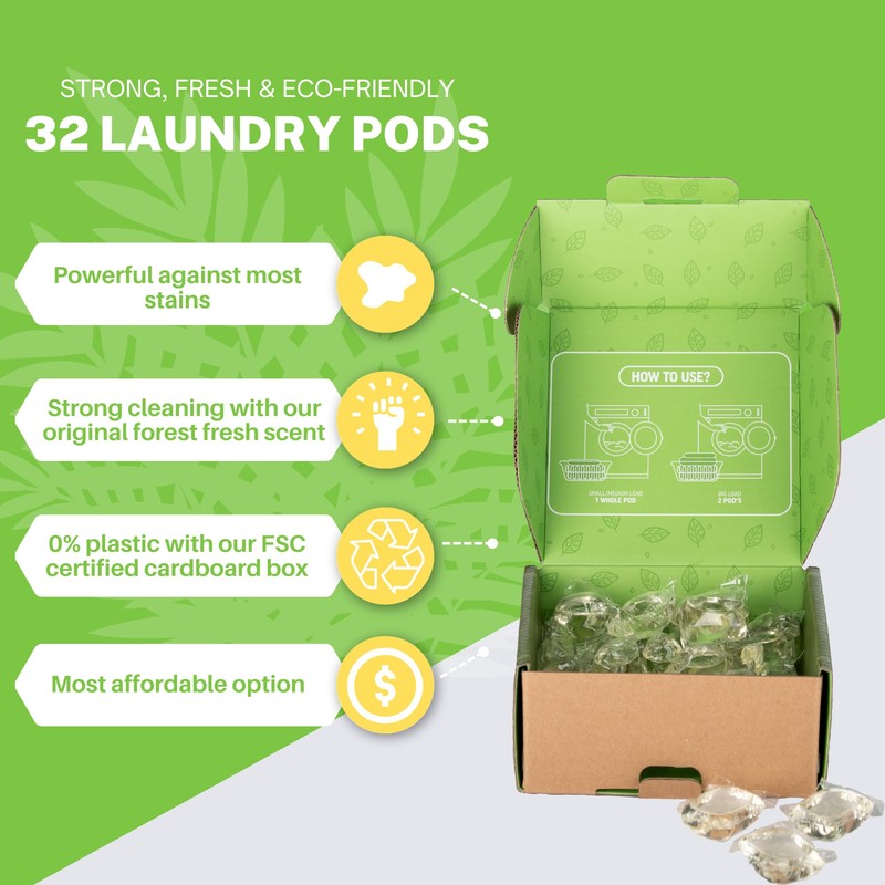 Laundry Detergent Pods, 32 Count, Fresh Scent, Eco Friendly, Biodegradable,