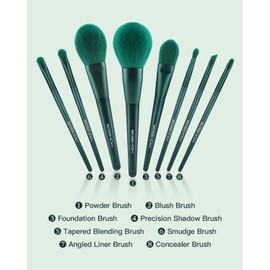Eigshow Make-Up Brush Set, Pack of 8 Green, Pack of 8 Black, Pack of 18 Coffee