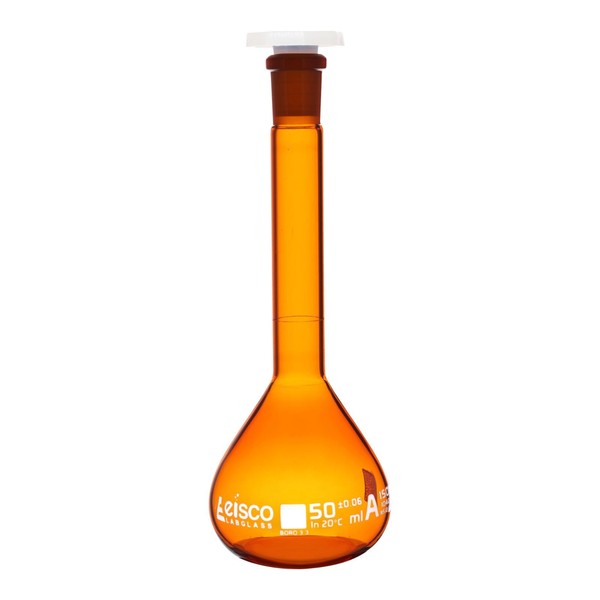 Eisco Amber Volumetric Flask, 50mL - Class A - Borosilicate