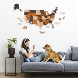 HYPERI 3D Wooden USA Map Wall Art, Large Wall Décor - US Travel Map with Push Pins - Housewarming Gifts New Home - Wall Art For Home & Kitchen or Office (M - Prime)