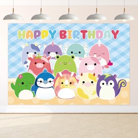 Cute Animal Birthday Decorations Backdrop, Theme Party Decorations Background Photography, Happy Birthday Banner Backdrop for Party Supplies, 5x3FT(150 * 100cm)