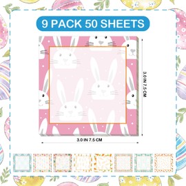 9 Pieces Easter Sticky Notes Self-Adhesive Easter Rabbit Carrot Note Pads Sticky Memo Notes for School Office Home Supplies Students Teachers Present, 9 Styles