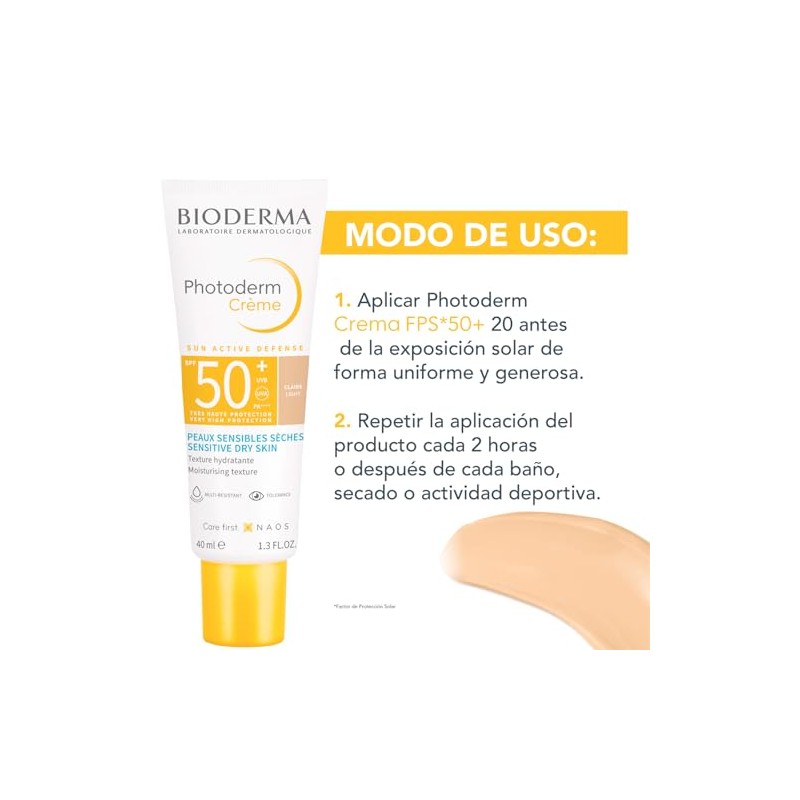 BIODERMA, Protector Solar, Photoderm Max Crema Tono Claro, FPS50+, Acabado