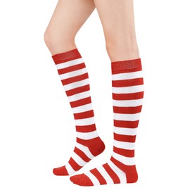 Zando Red and White Striped Knee High Socks for Women - One Size
