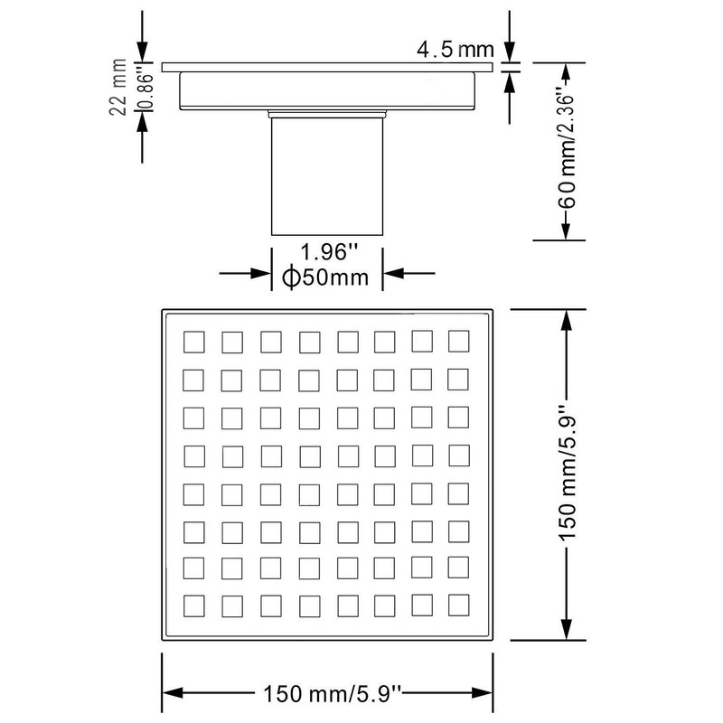 TRUSTMI 6 Inch Square Shower Floor Drain with Removable Grid