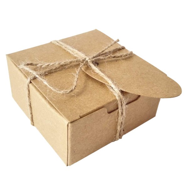Gold Fortune 50PCS Square Gift Wrapping Kraft Paper Box With Tags and with rustic twine Strings (Brown Box Brown Tags)