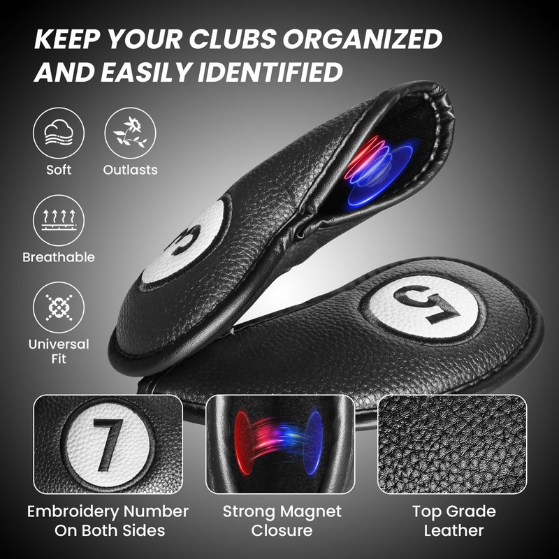 FINGER TEN Golf Club Head Covers for Irons Magnetic Closure