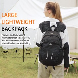 SFIUYDS Small Hiking Daypack,30L Waterproof Hiking Backpack Packable Lightweight Travel Day Pack for Women Men (Black, Large)