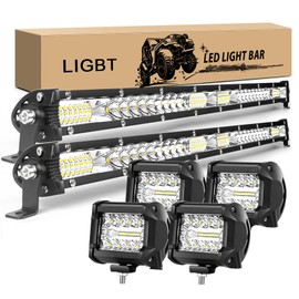 LIGBT 2Pcs 21 Inch 204W Slim LED Light Bar 4PCS LED Pods 4Inch 60W Spot Flood Combo Fog Light Driving Light Work Light Roof Bumper Lamp Offroad Light for 4x4 Trucks SUV ATV UTV