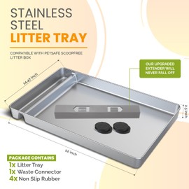 Reusable Litter Tray Compatible with Petsafe-Scoop Free Self-Cleaning Cat Litter Box Upgraded Clip-on Designed Waste Extender, Non Slip Rubber, Stainless Steel Never Absorb Odors & Easier to Clean