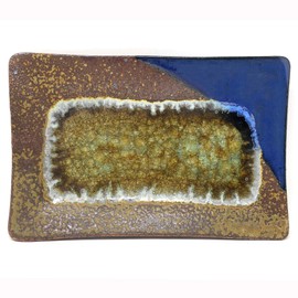 Dock 6 Pottery 10-inch Rectangular Tray with Fused Glass, Blue/Copper