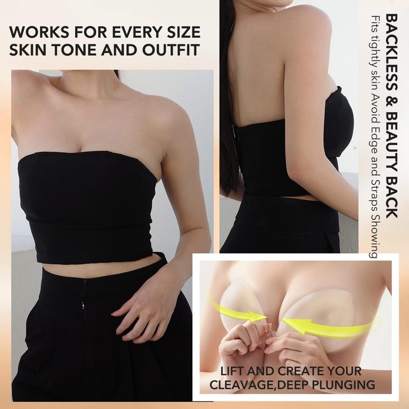 EMOET Double Padded Seamless Bra, Latest Upgraded Silicone Bra Cups,
