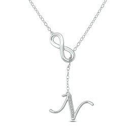 Cali Trove Diamond Infinity Lariant Necklace for Women in 925 Sterling Silver | Infinty Pendant for Women in A to Z Letters | Special Silver Pendant Necklace Gift for her | Fashion Jewelry for Women N