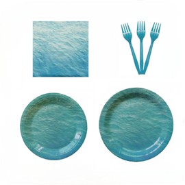 Generic 96 Seaside Beach Party Supplies Paper Plates Summer Beach Hawaii Pool Birthday Party Decorative Gifts for Birthday Parties, Outdoor Meals and Dinners - Blue Plates and Napkins for 24 Guests