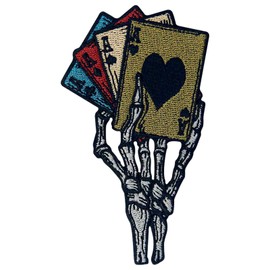 Zegin Skeleton Hand Playing Cards Patch Embroidered Applique Badge Iron On Sew On Emblem