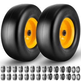 13x5.00-6 Flat Free Tire and Wheel Lawn Mower Tires, 13x5.0-6 Zero Turn Mower Front Solid Tires with 3/4" 5/8" 1/2"Precision Bearings, 3.25"-6.9" Centered Hub for Riding Lawn Mower