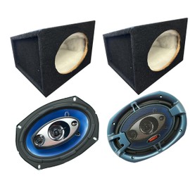 Gravity 6x9 inch 4-Way 380 Watts Coaxial Car Speakers CEA Rated w/Audiotek Angled Style 6 x 9 Inch Car Audio Speaker Box Enclosures Pair